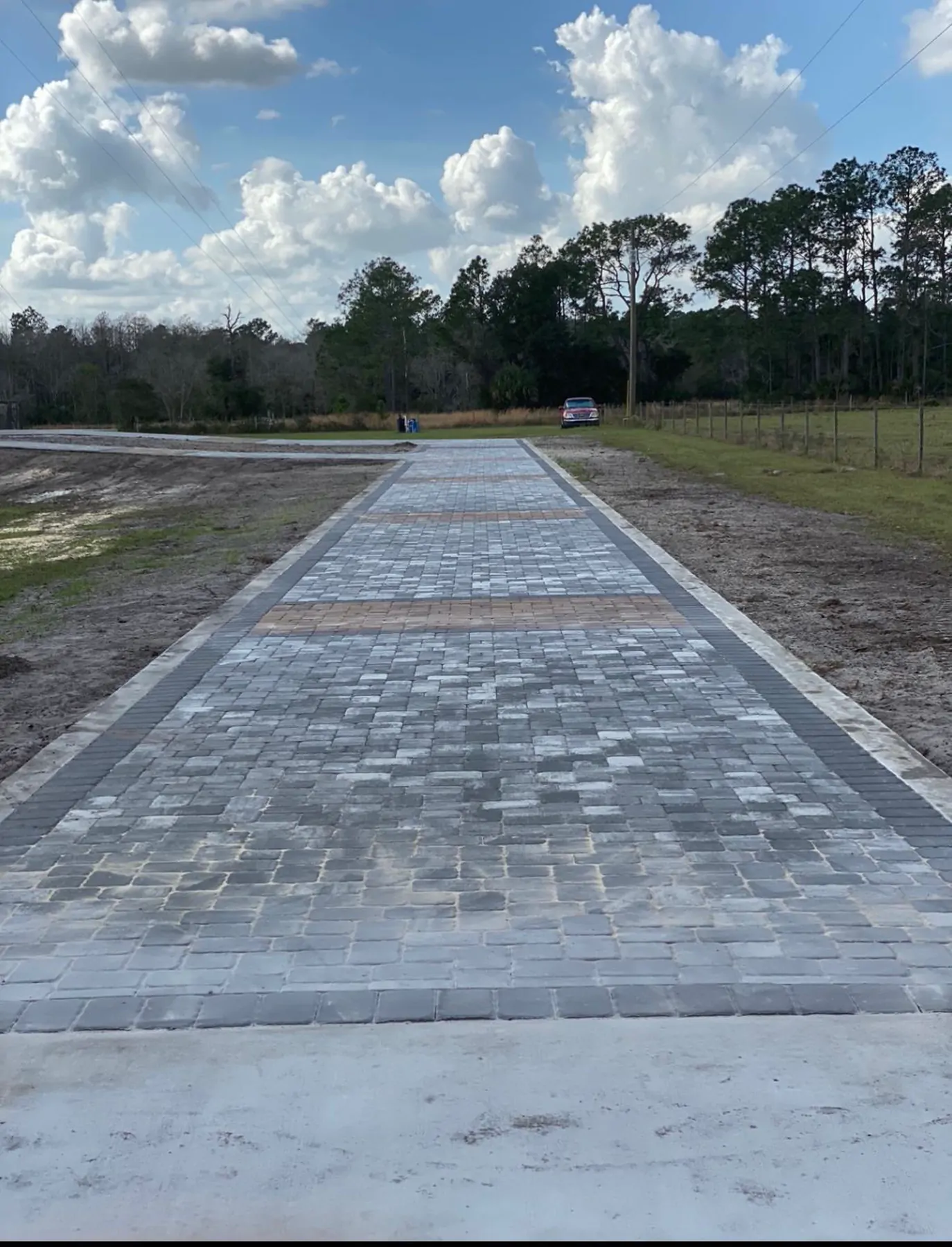 Paver driveway laid over a compacted base